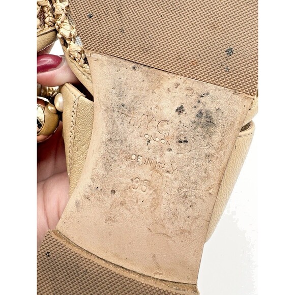 Jimmy Choo Basette Flats Beige/Nude Raffia w/ Gold Metal Embellishments Sz EU 36 - Picture 9 of 9